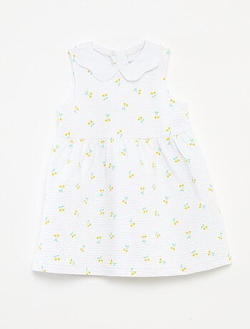Vestido sem mangas de malha amarrotada com motivo