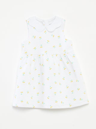 Vestido sem mangas de malha amarrotada com motivo