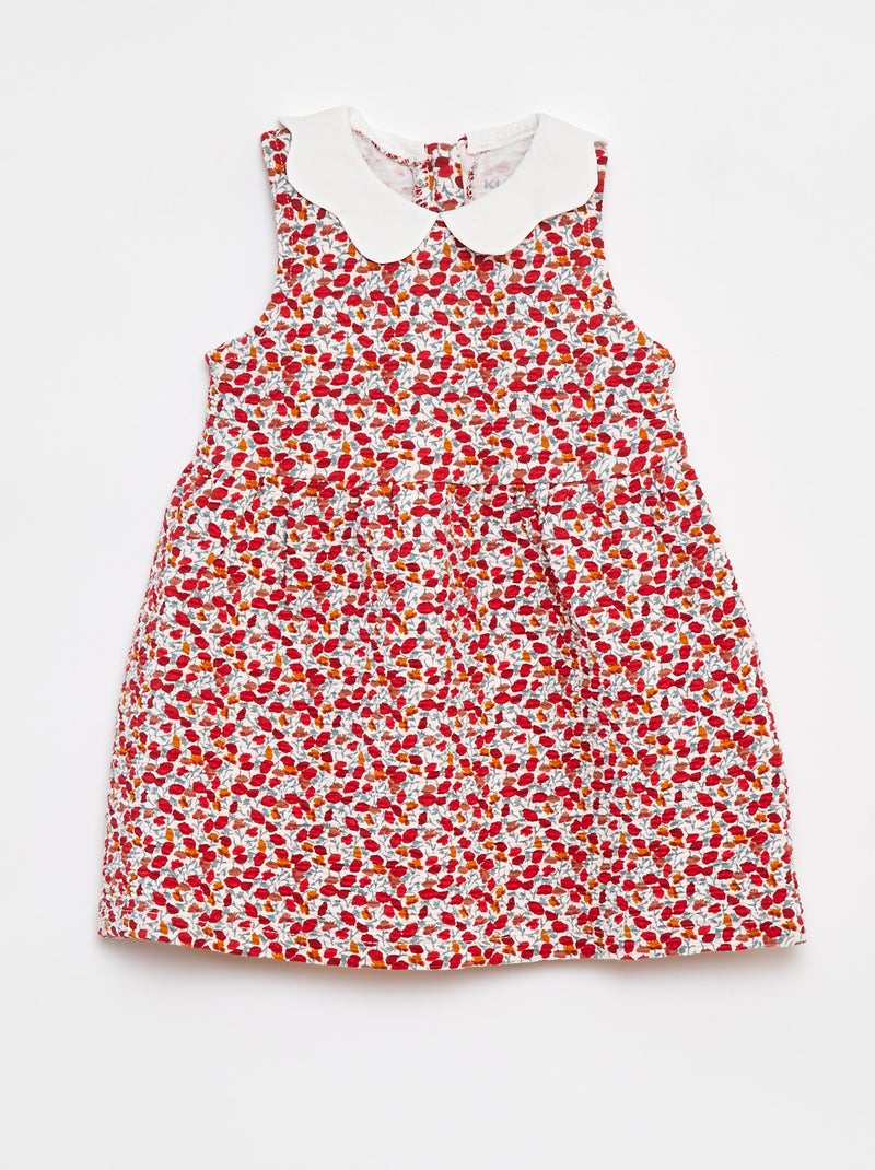 Vestido sem mangas de malha amarrotada com motivo Rosa - Kiabi