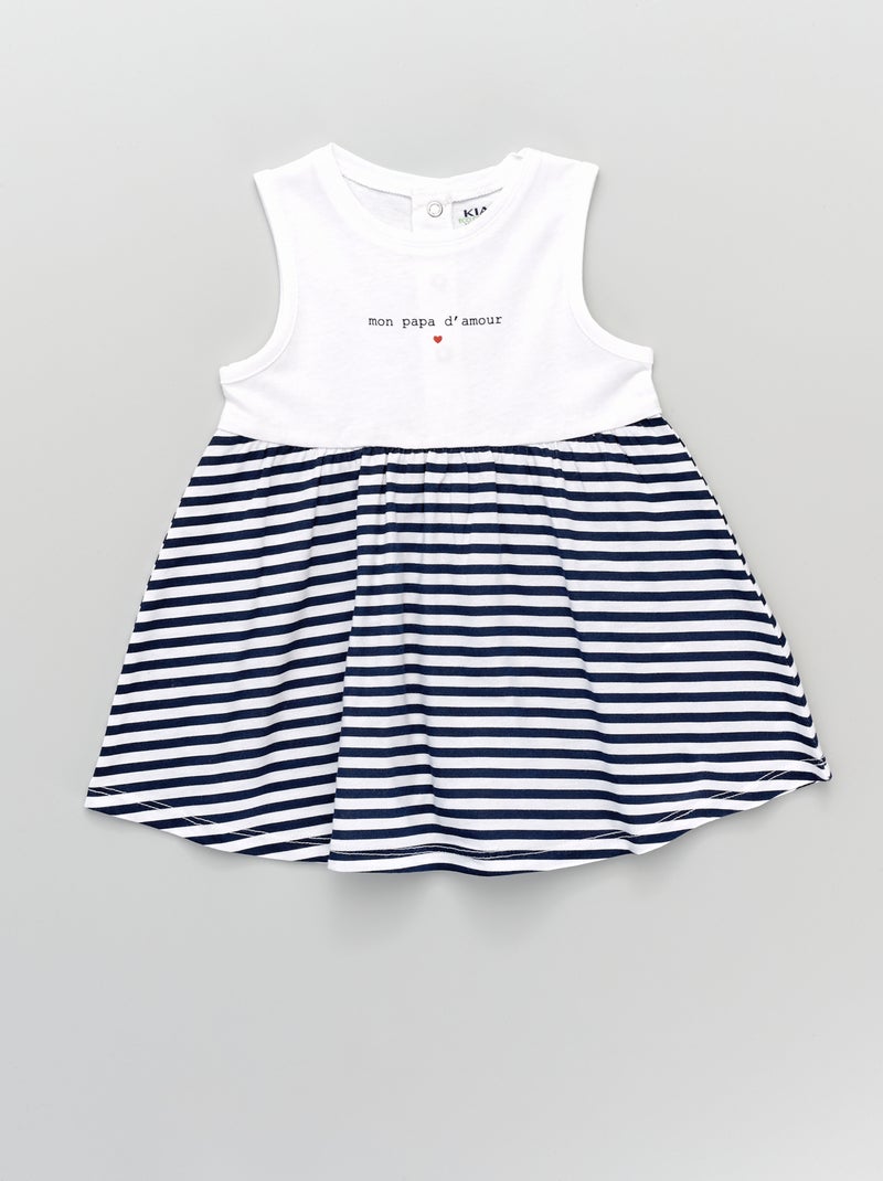 Vestido sem mangas em jersey às riscas com mensagem AZUL - Kiabi