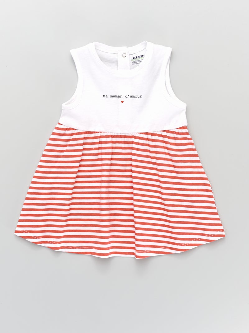 Vestido sem mangas em jersey às riscas + mensagem ROXO - Kiabi
