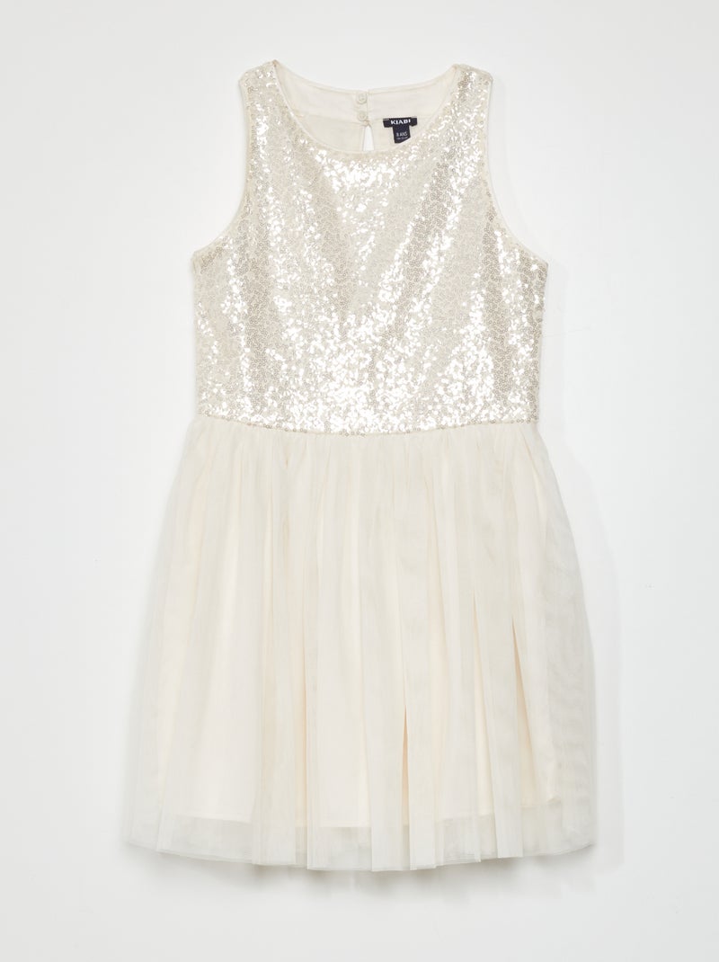 Vestido sem mangas em lantejoulas e tule BEGE - Kiabi