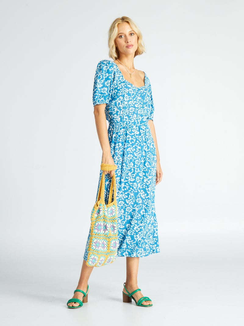 Vestido semi-comprido com motivo AZUL - Kiabi
