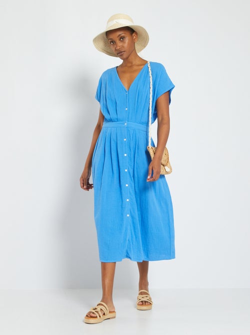Vestido semi-comprido em gaze de algodão - Kiabi