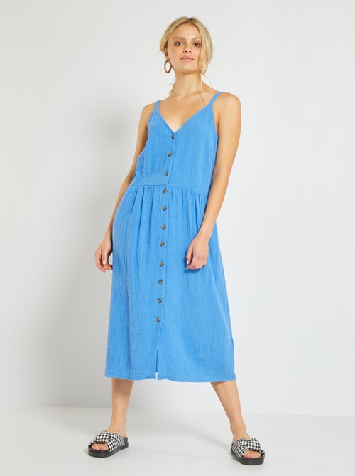Vestido semi-comprido em gaze de algodão - Kiabi