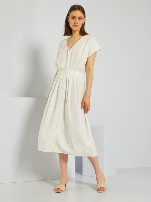 Vestido semi-comprido em gaze de algodão - Kiabi