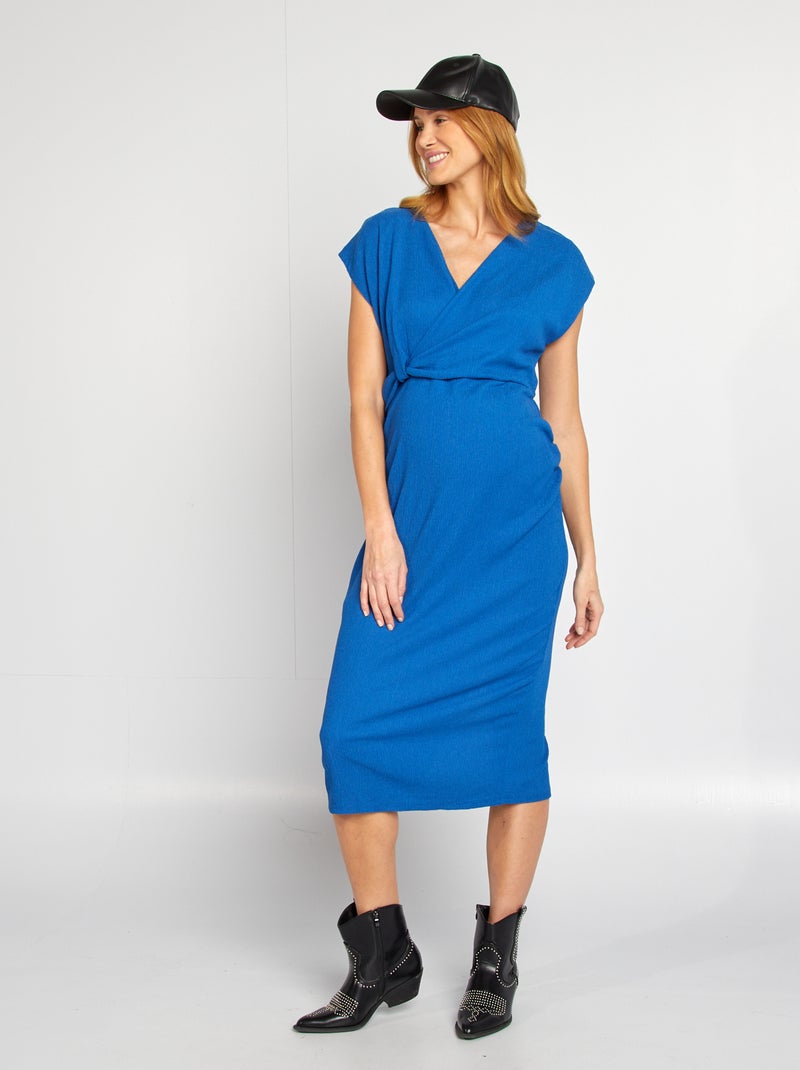 Vestido semi-comprido em malha crepe Azul - Kiabi