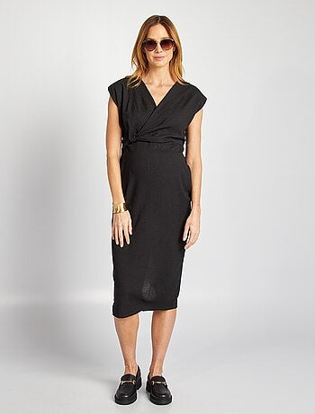 Vestido semi-comprido em malha crepe