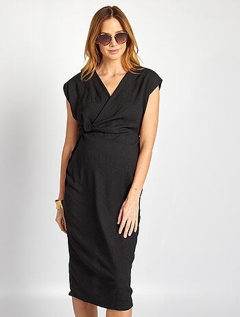 Vestido semi-comprido em malha crepe