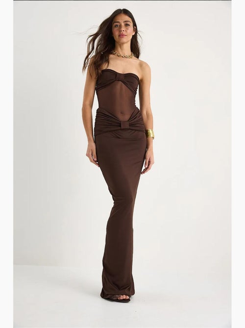 Vestido sereia sem alças em tule com detalhes em areia lucci - Kiabi Vestido sereia sem alças em tule com detalhes em areia lucci - Kiabi