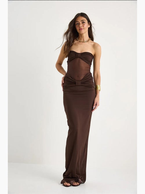 Vestido sereia sem alças em tule com detalhes em areia lucci - Kiabi Vestido sereia sem alças em tule com detalhes em areia lucci - Kiabi