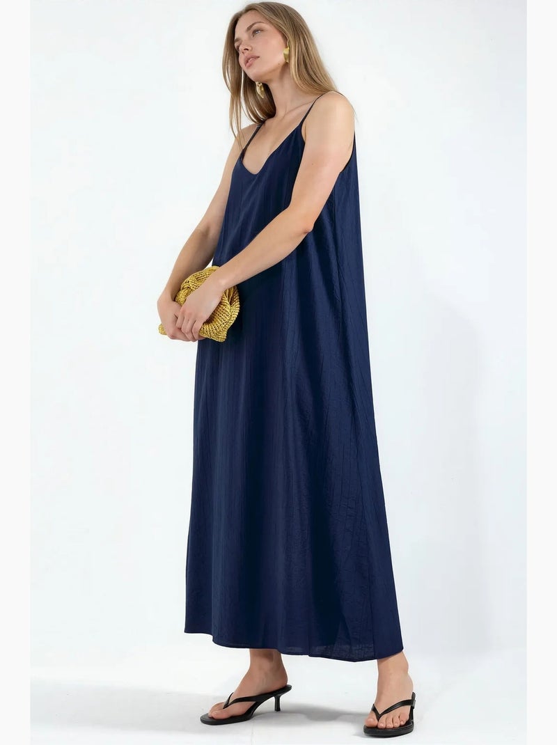 Vestido slip maxi liso feminino busem Azul-marinho - Kiabi