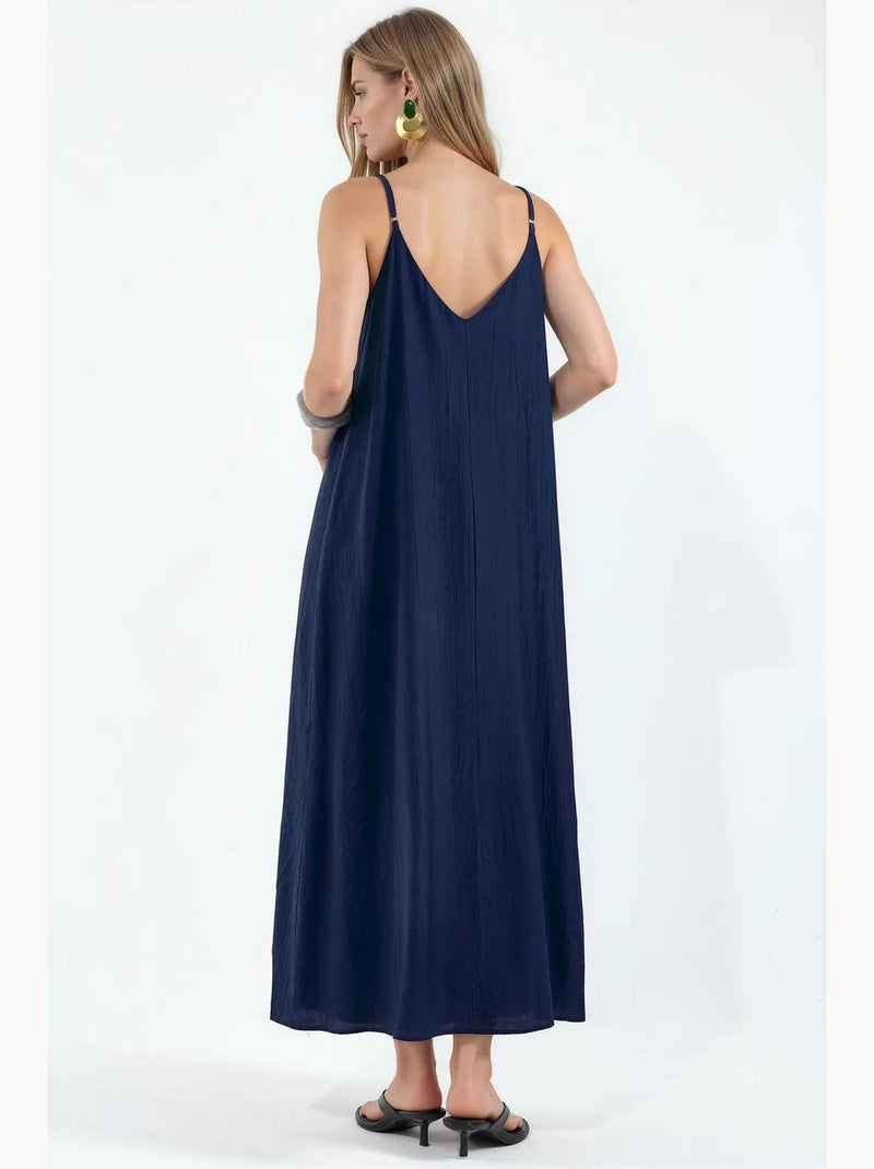 Vestido slip maxi liso feminino busem Azul-marinho - Kiabi
