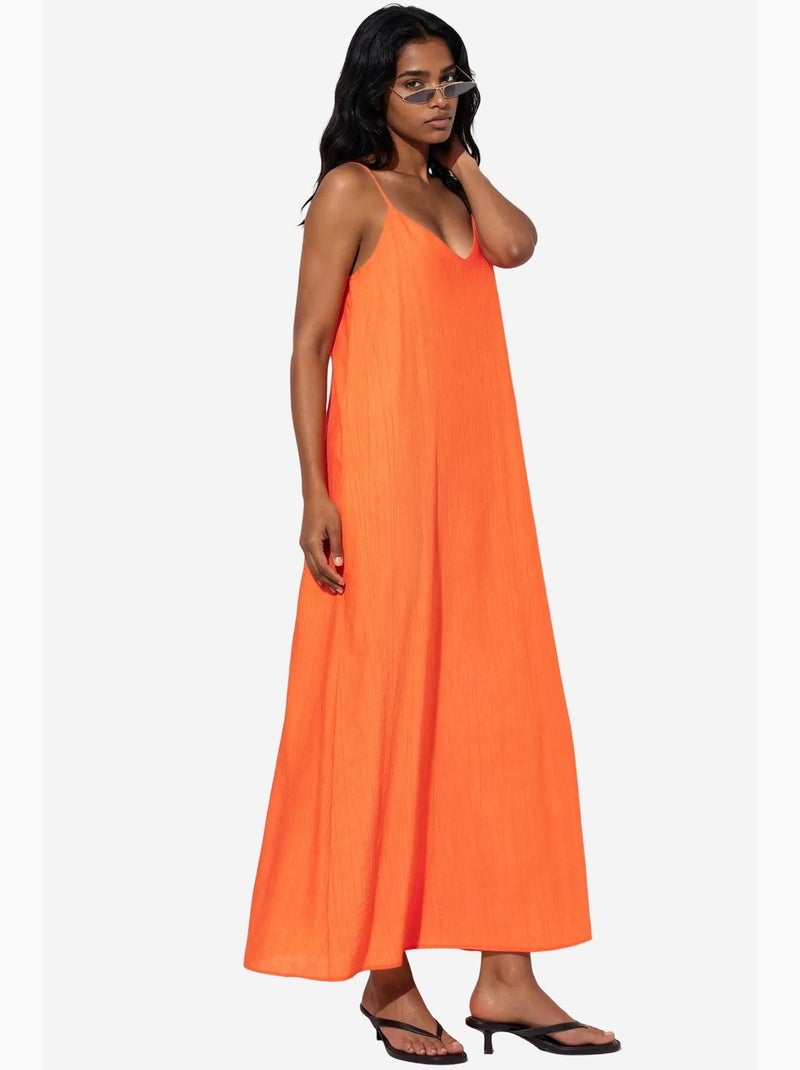 Vestido slip maxi liso feminino busem Laranja - Kiabi