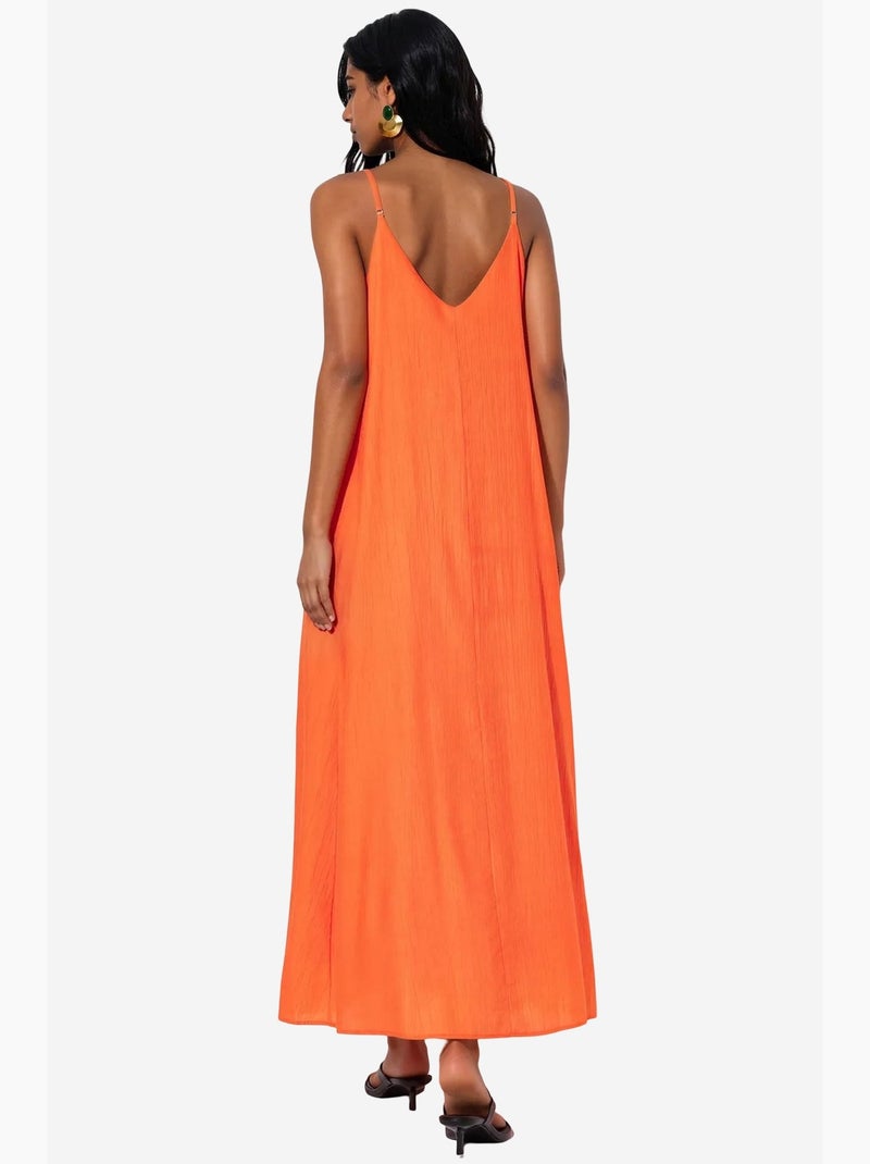 Vestido slip maxi liso feminino busem Laranja - Kiabi