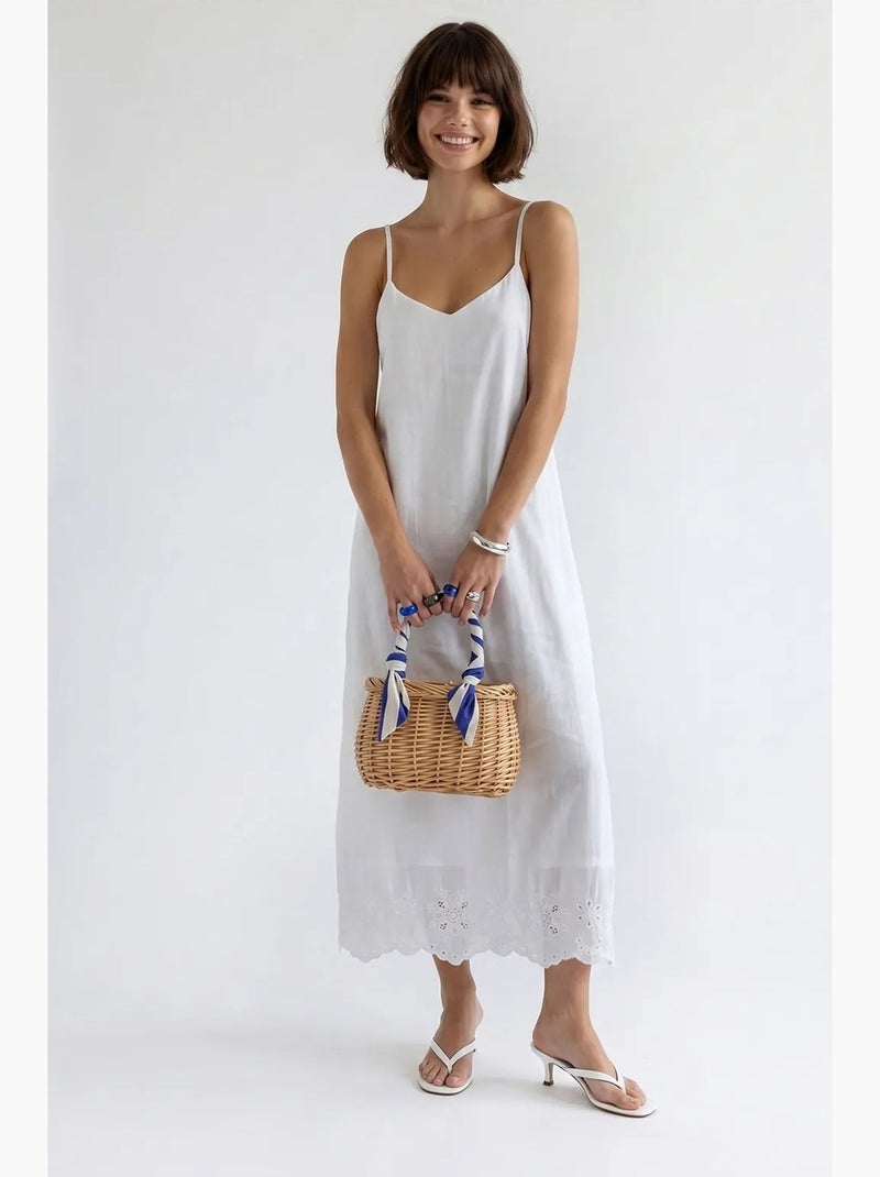 Vestido slip midi em linha a bordado mixray Branco - Kiabi