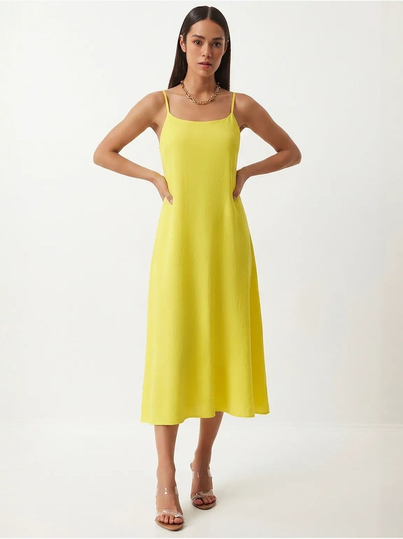 Vestido slip midi em popelina de algodão istanbul Amarelo-limão - Kiabi