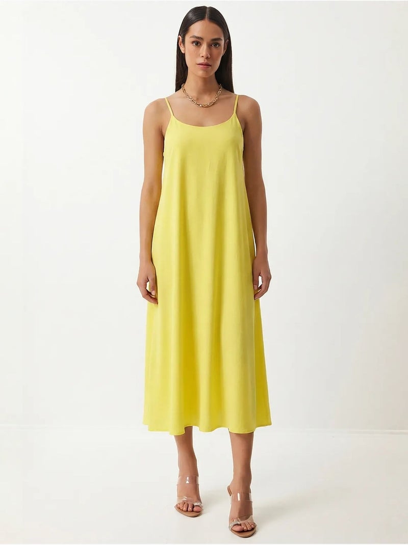 Vestido slip midi em popelina de algodão istanbul Amarelo-limão - Kiabi