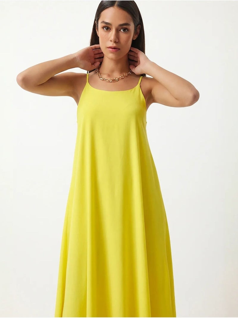 Vestido slip midi em popelina de algodão istanbul Amarelo-limão - Kiabi