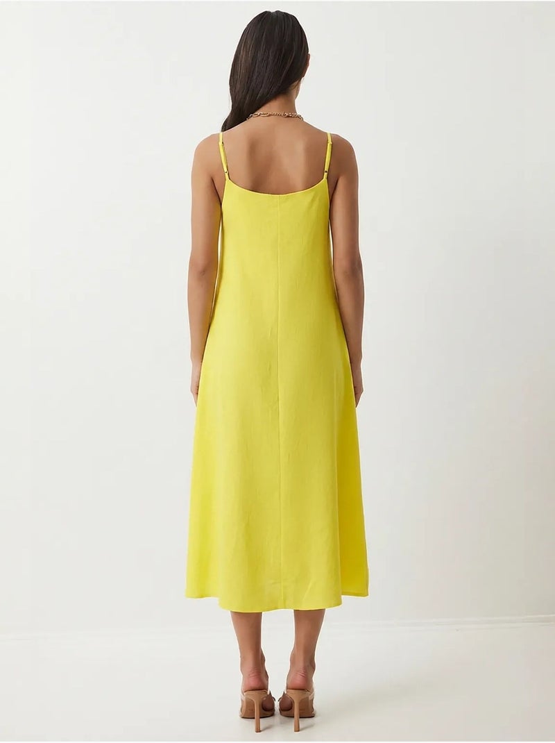 Vestido slip midi em popelina de algodão istanbul Amarelo-limão - Kiabi