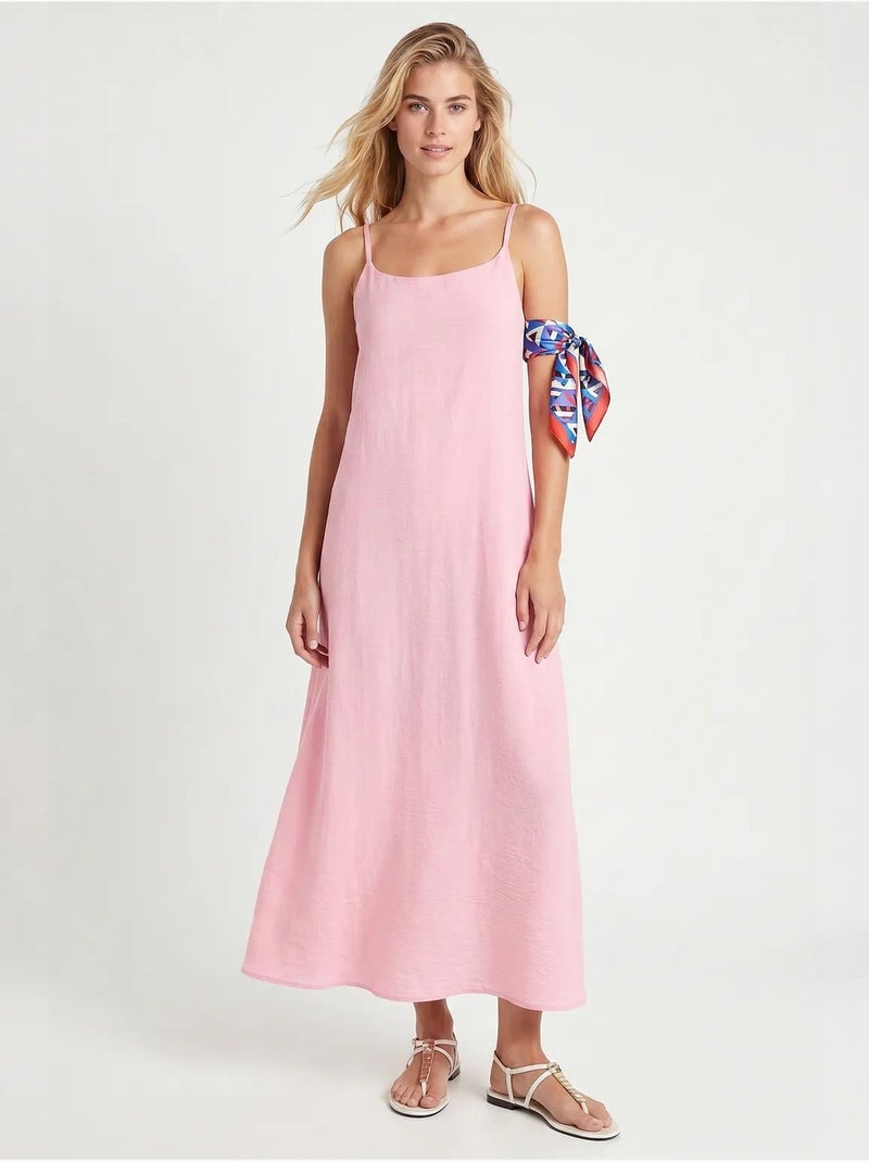Vestido slip midi em popelina de algodão istanbul Rosa - Kiabi