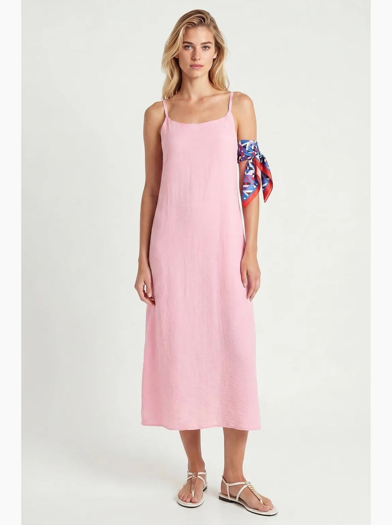 Vestido slip midi em popelina de algodão istanbul Rosa - Kiabi