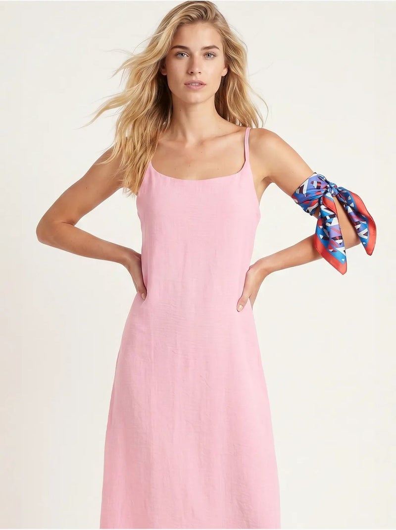 Vestido slip midi em popelina de algodão istanbul Rosa - Kiabi