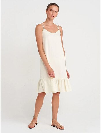 Vestido slip midi sem mangas com detalhe de folho dilvin