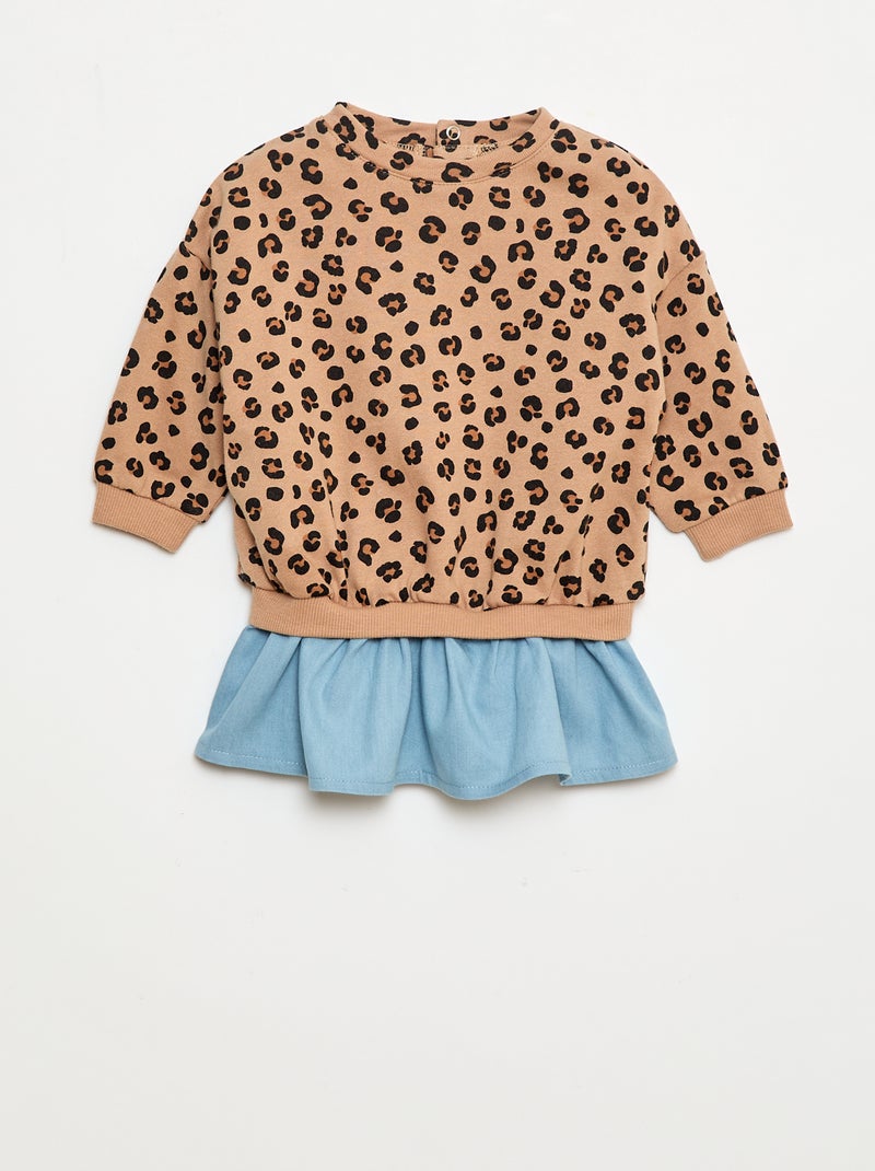 Vestido sweat com efeito 2 em 1 na base Bege - Kiabi