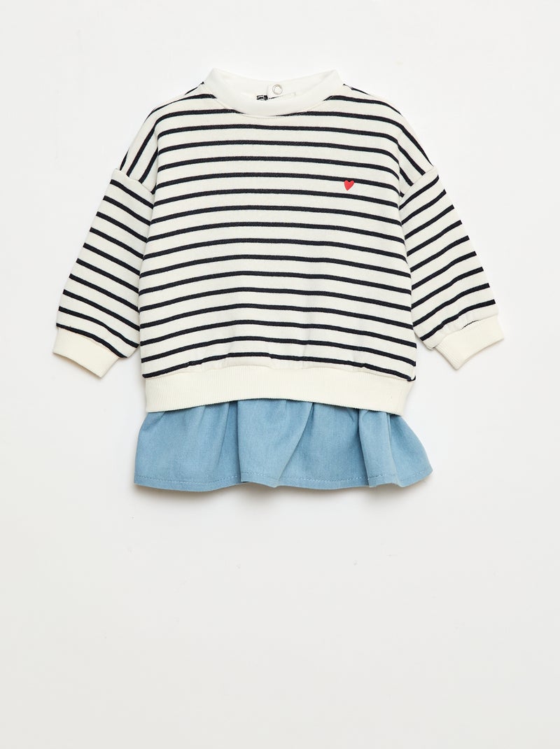 Vestido sweat com efeito 2 em 1 na base Branco - Kiabi