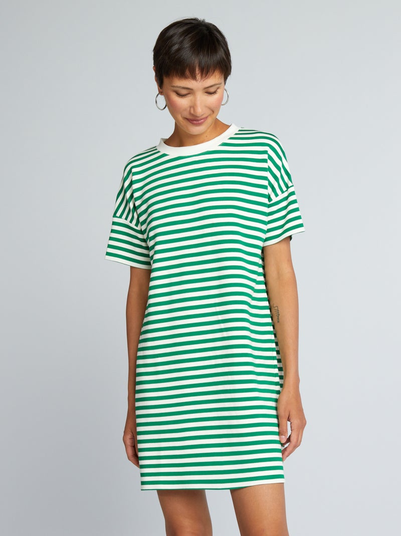 Vestido t-shirt às riscas de malha elástica VERDE - Kiabi