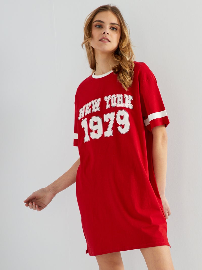 Vestido t-shirt com estampado à frente BRANCO - Kiabi