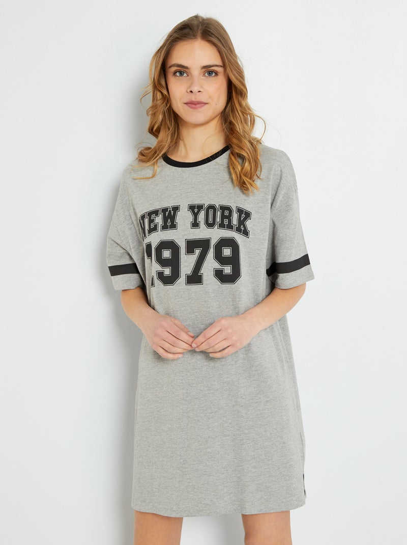 Vestido t-shirt com estampado à frente CINZA - Kiabi