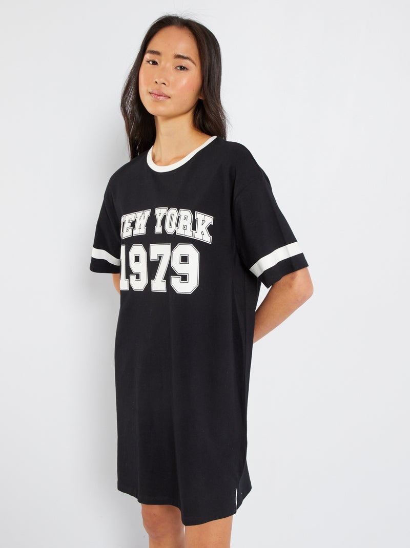 Vestido t-shirt com estampado à frente PRETO - Kiabi