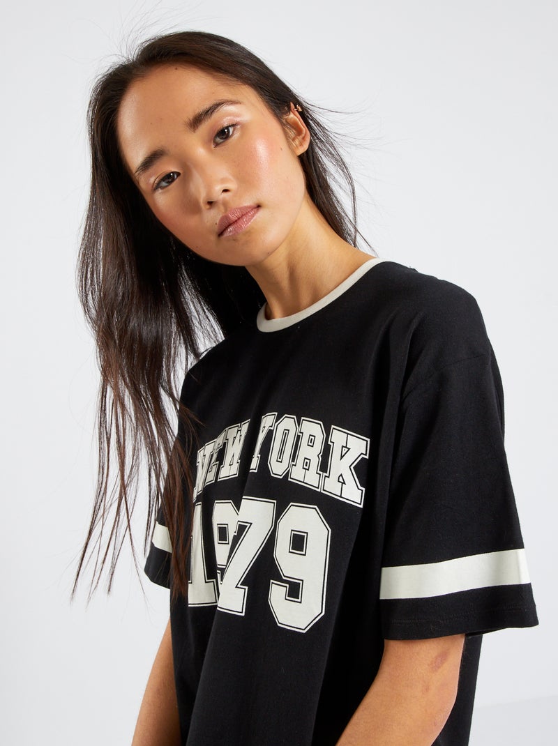 Vestido t-shirt com estampado à frente PRETO - Kiabi