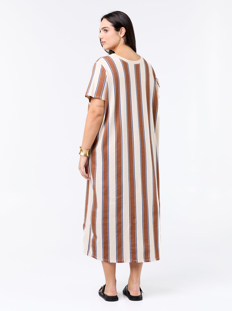 Vestido t-shirt comprido liso Bege - Kiabi