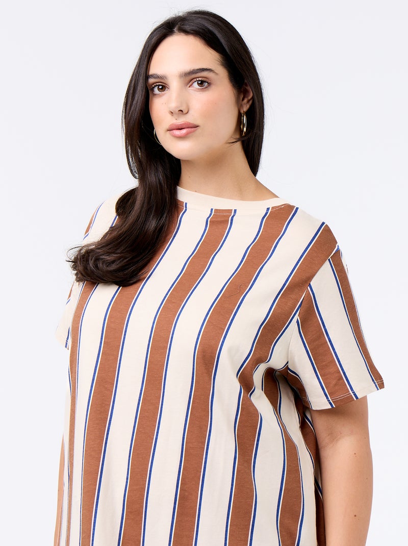 Vestido t-shirt comprido liso Bege - Kiabi