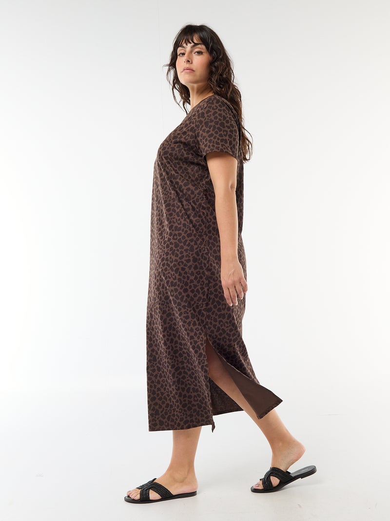 Vestido t-shirt comprido liso Castanho - Kiabi