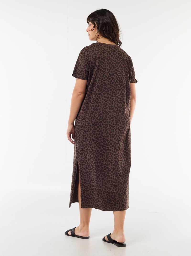 Vestido t-shirt comprido liso Castanho - Kiabi