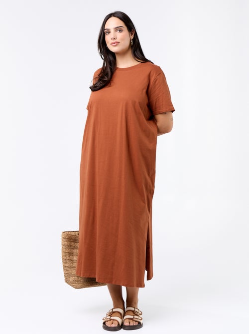 Vestido t-shirt comprido liso - Kiabi