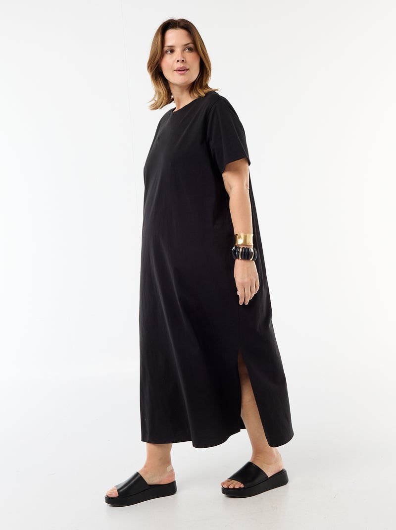 Vestido t-shirt comprido liso Preto - Kiabi