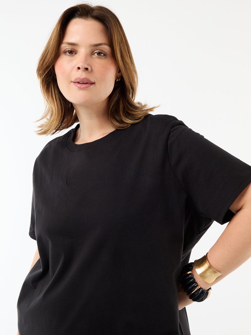 Vestido t-shirt comprido liso Preto - Kiabi