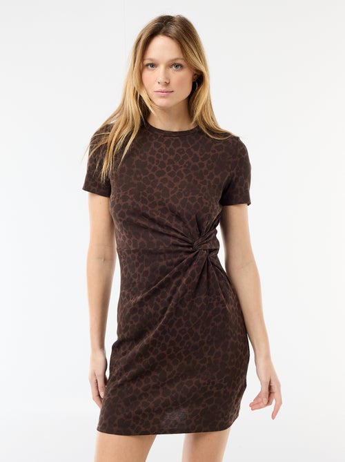 Vestido T-shirt Curto com Nó Decorativo - Kiabi