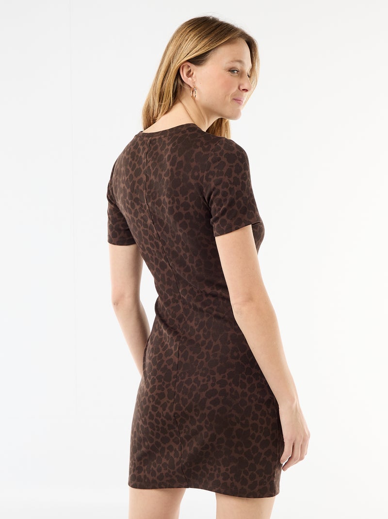 Vestido T-shirt Curto com Nó Decorativo Castanho - Kiabi