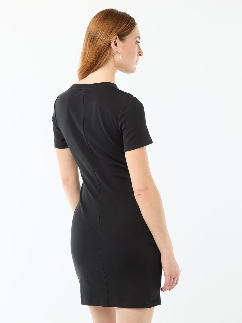 Vestido T-shirt Curto com Nó Decorativo Preto - Kiabi