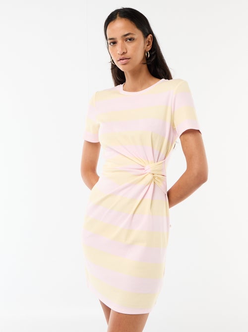 Vestido T-shirt Curto com Nó Decorativo - Kiabi