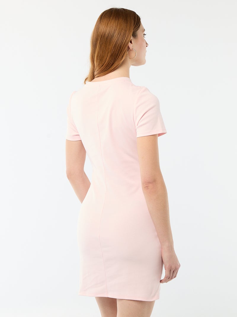 Vestido T-shirt Curto com Nó Decorativo Rosa - Kiabi