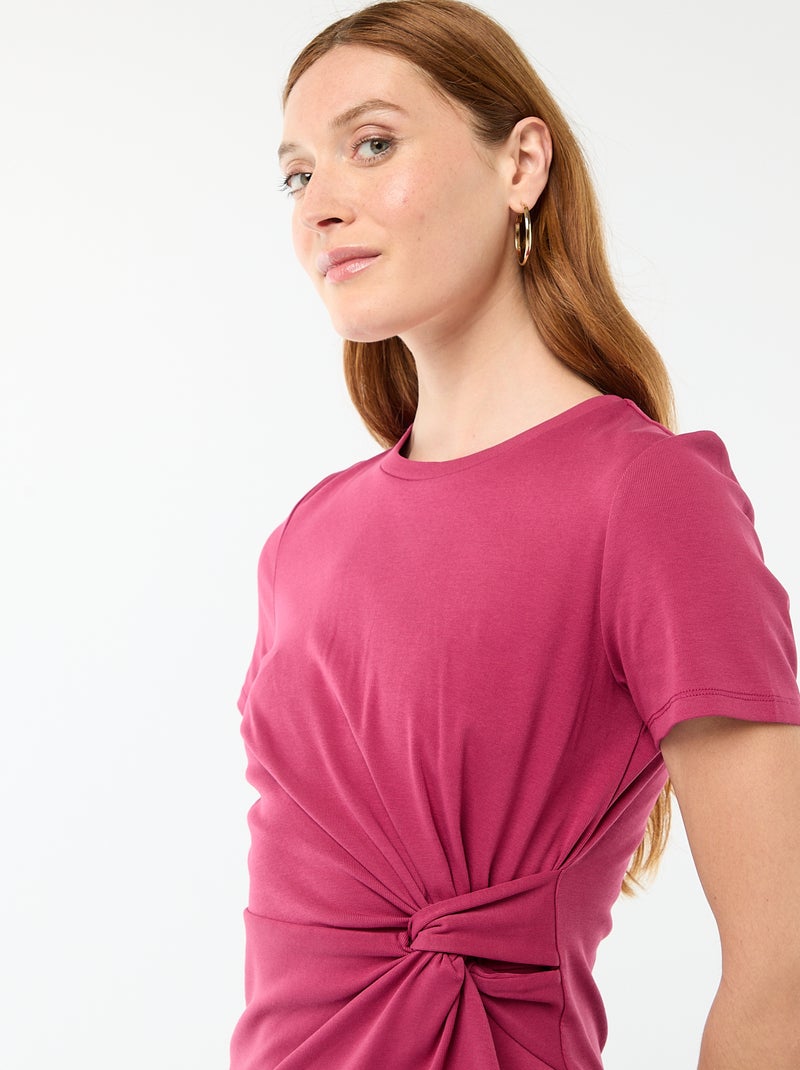 Vestido T-shirt Curto com Nó Decorativo Vermelho - Kiabi