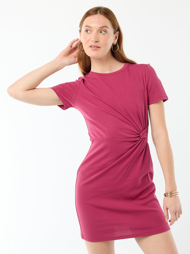 Vestido T-shirt Curto com Nó Decorativo Vermelho - Kiabi