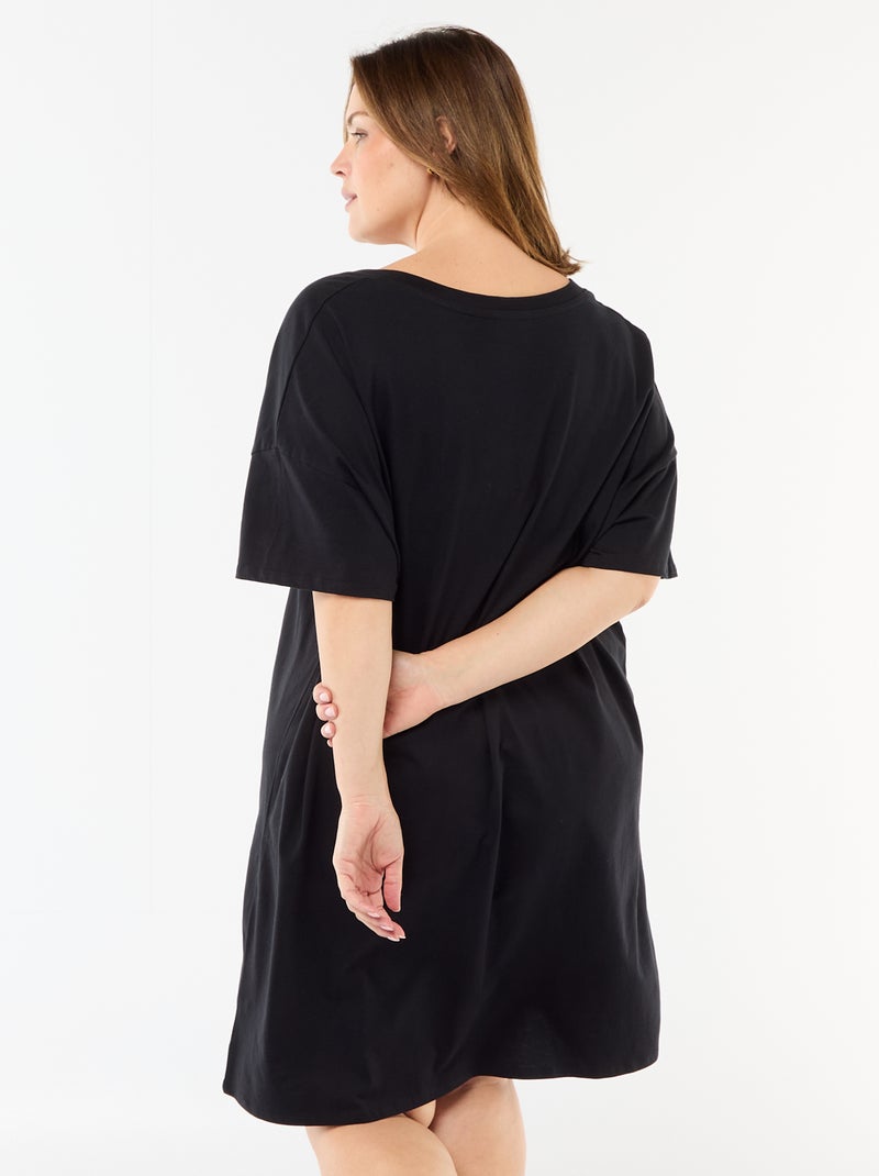 Vestido T-shirt Curto de Manga Curta Preto - Kiabi